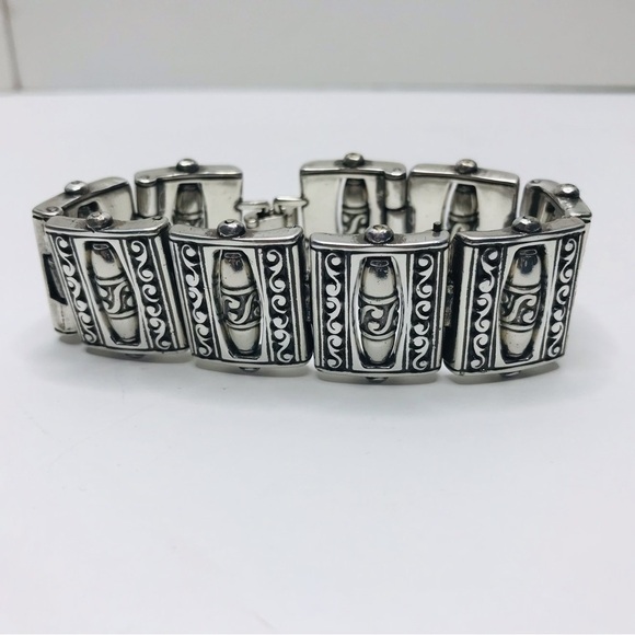BRIGHTON Silver Barrel Beaded Square Design Bracelet - Picture 1 of 5